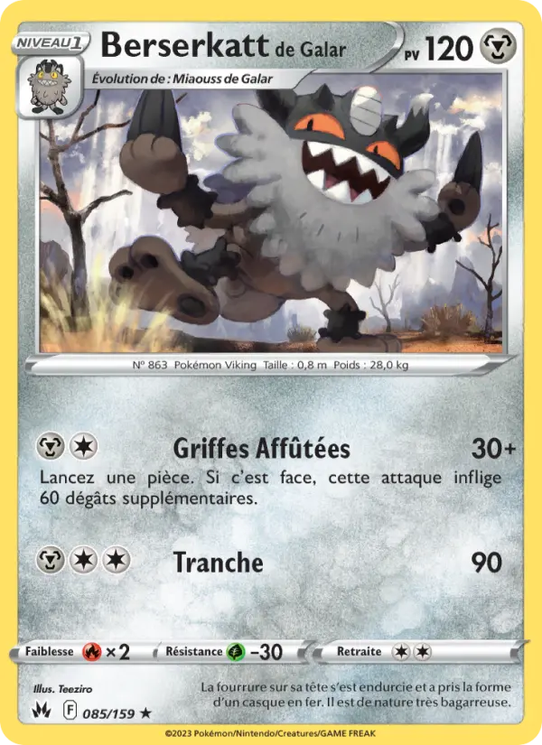 Scan HD carte Pokémon Berserkatt de Galar 085/159 — Zénith Suprême