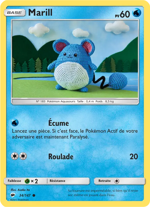 Scan HD carte Pokémon Marill 34/147 — Ombres Ardentes