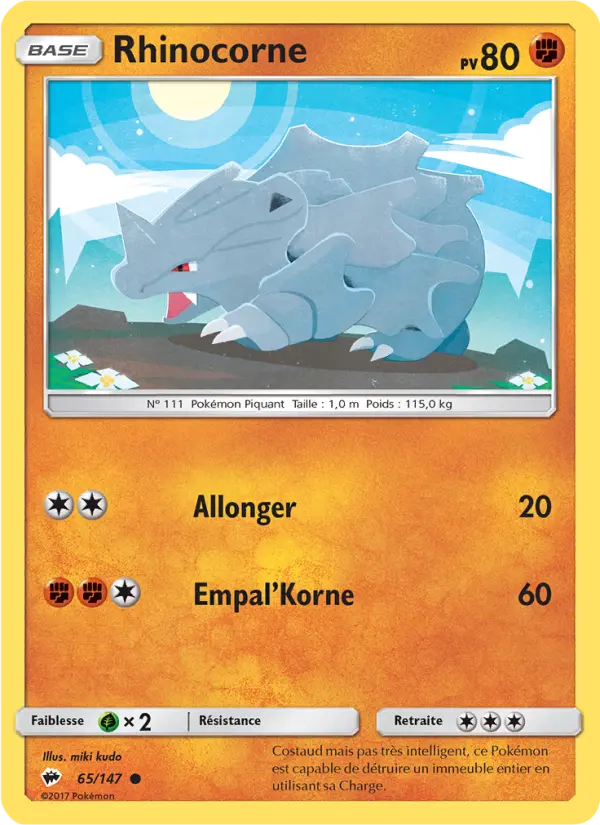 Scan HD carte Pokémon Rhinocorne 65/147 — Ombres Ardentes