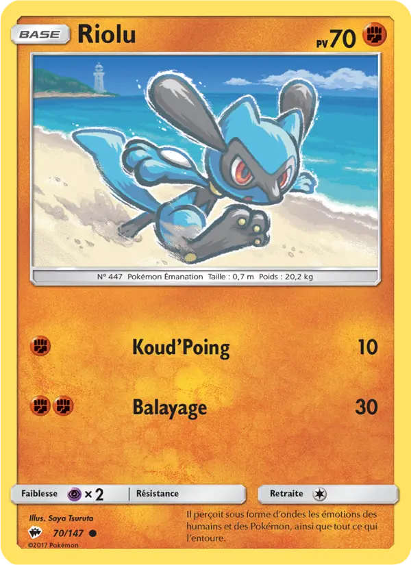 Scan HD carte Pokémon Riolu 70/147 — Ombres Ardentes