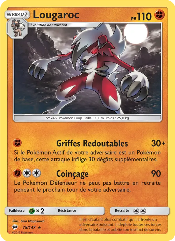 Scan HD carte Pokémon Lougaroc 75/147 — Ombres Ardentes