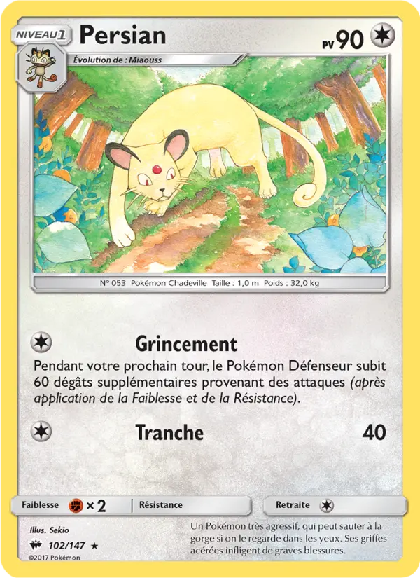 Scan HD carte Pokémon Persian 102/147 — Ombres Ardentes