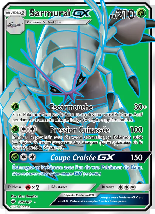 Scan HD carte Pokémon Sarmuraï GX 129/147 — Ombres Ardentes