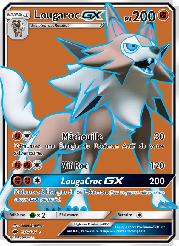 Scan HD carte Pokémon Lougaroc GX 136/147 — Ombres Ardentes