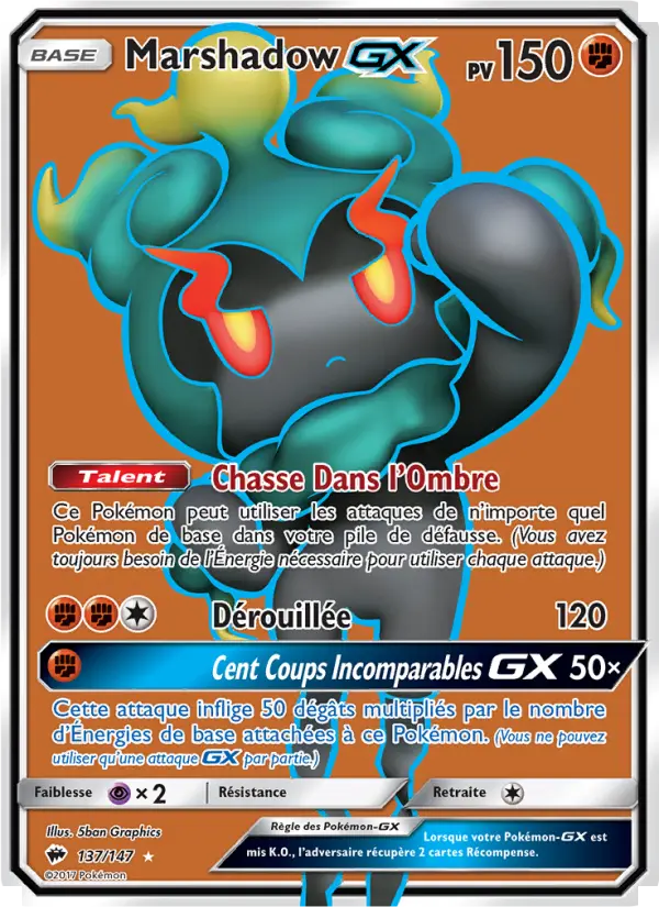 Scan HD carte Pokémon Marshadow GX 137/147 — Ombres Ardentes