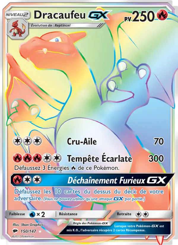 Scan HD carte Pokémon Dracaufeu GX 150/147 — Ombres Ardentes