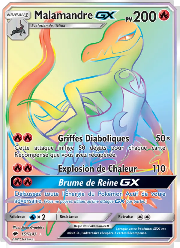 Scan HD carte Pokémon Malamandre GX 151/147 — Ombres Ardentes