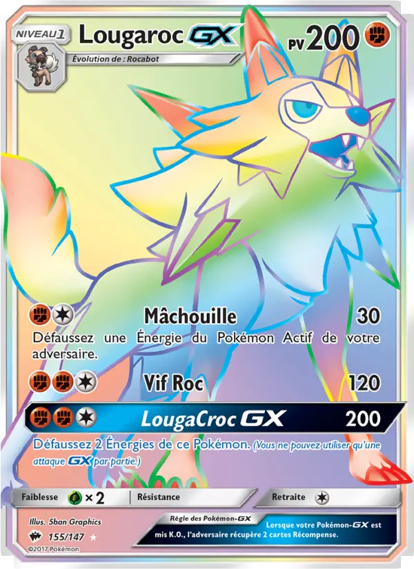 Scan HD carte Pokémon Lougaroc GX 155/147 — Ombres Ardentes