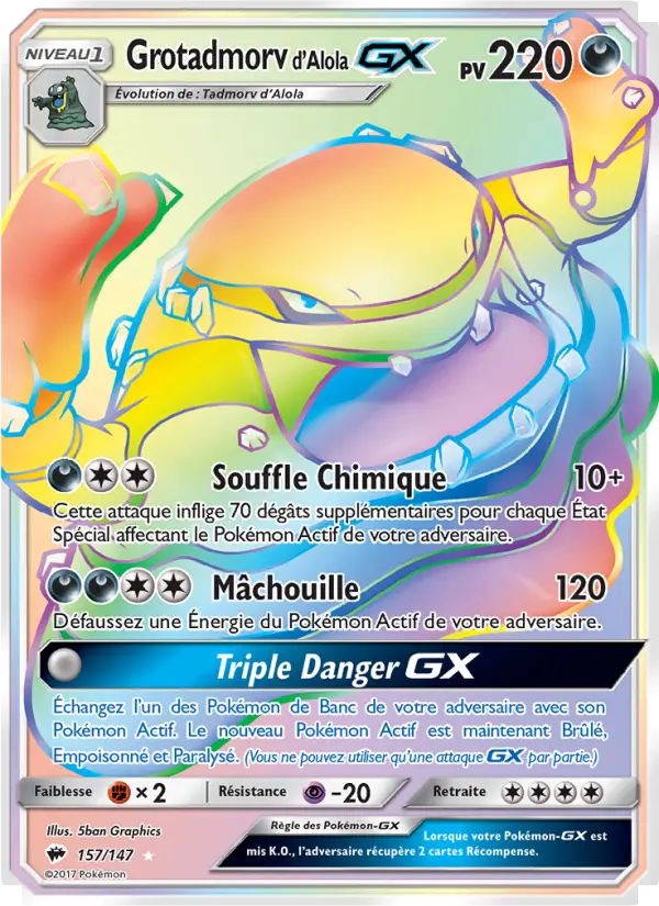 Scan HD carte Pokémon Grotadmorv d’Alola GX 157/147 — Ombres Ardentes
