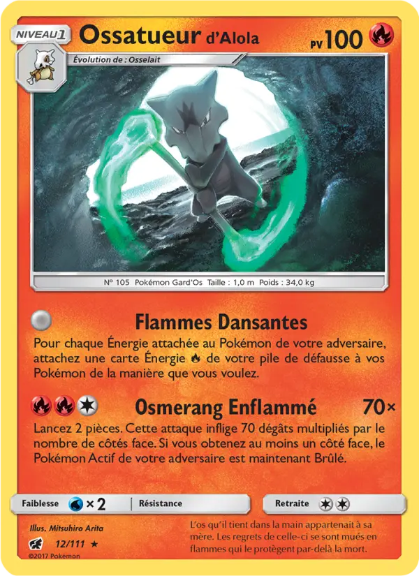 Scan HD carte Pokémon Ossatueur d’Alola 12/111 — Invasion Carmin