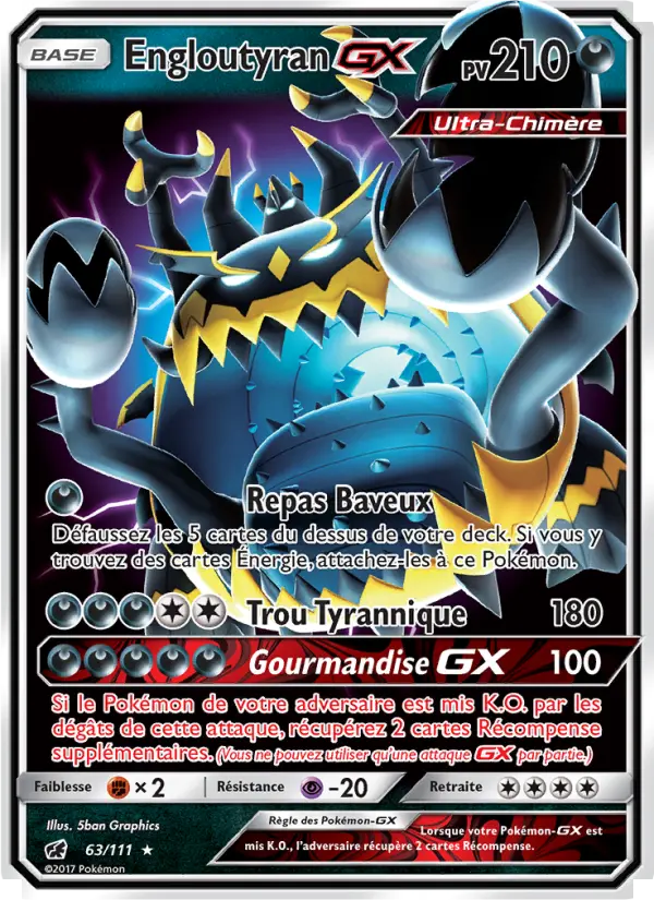 Scan HD carte Pokémon Engloutyran GX 63/111 — Invasion Carmin