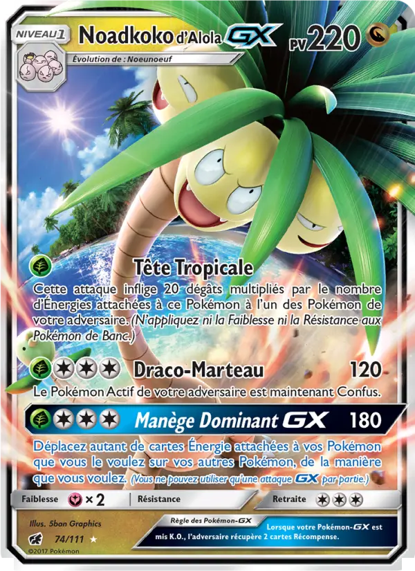 Scan HD carte Pokémon Noadkoko d’Alola GX 74/111 — Invasion Carmin