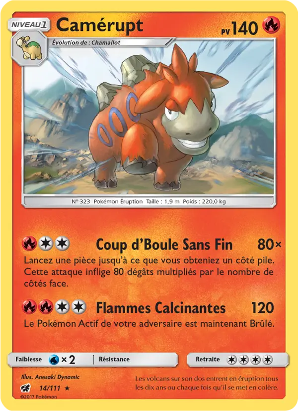 Scan HD carte Pokémon Camérupt 14/111 — Invasion Carmin