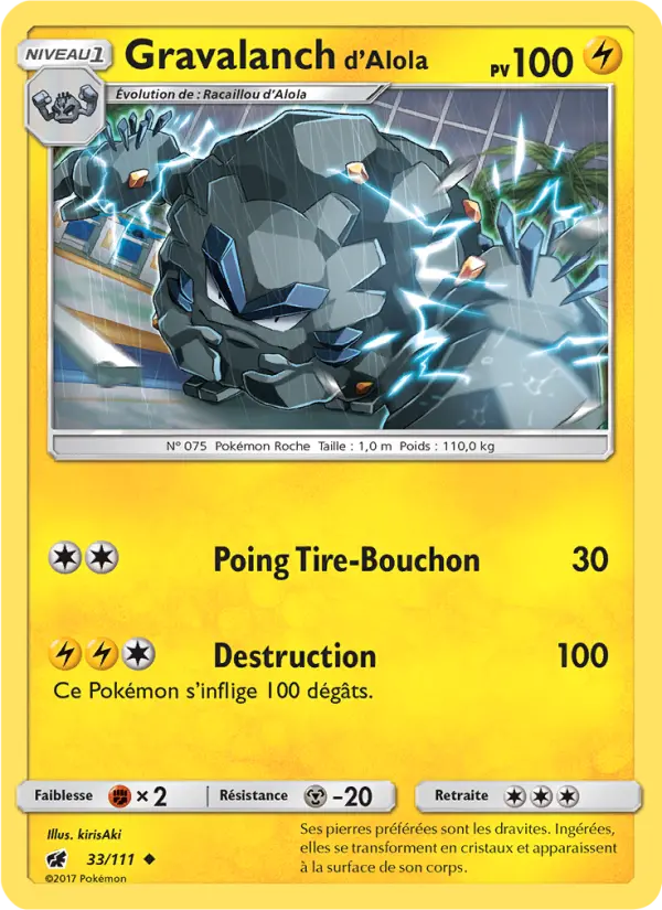 Scan HD carte Pokémon Gravalanch d’Alola 33/111 — Invasion Carmin