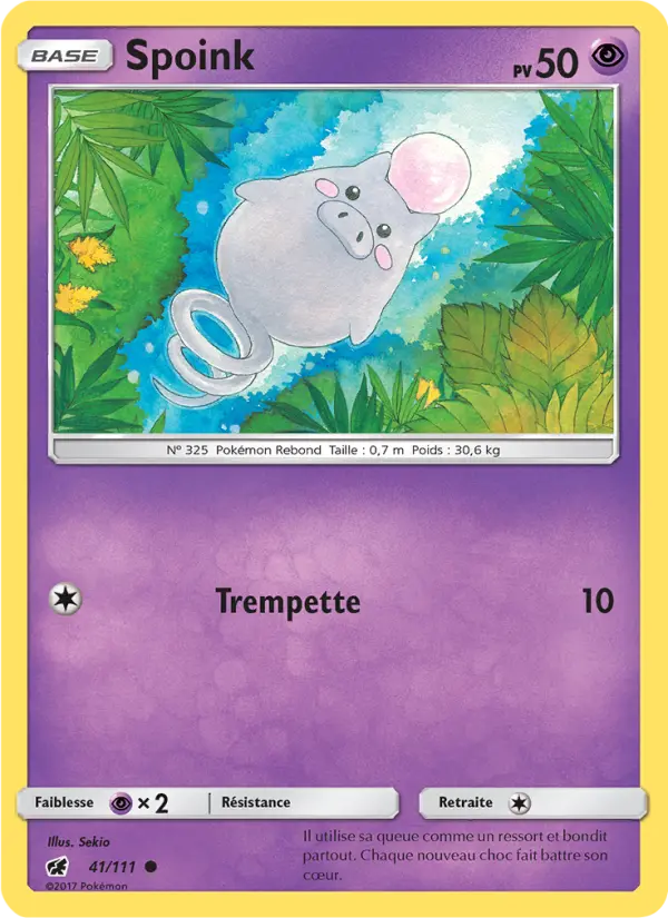 Scan HD carte Pokémon Spoink 41/111 — Invasion Carmin