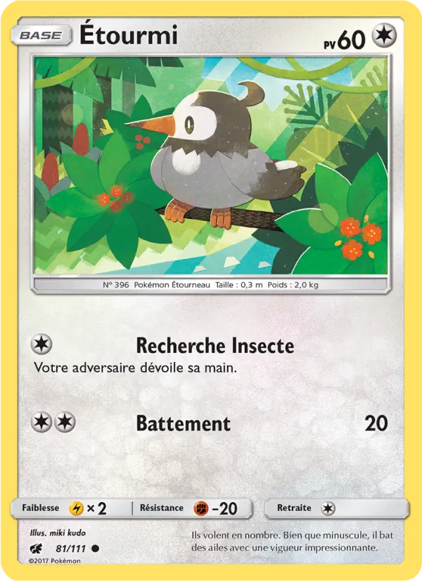 Scan HD carte Pokémon Étourmi 81/111 — Invasion Carmin