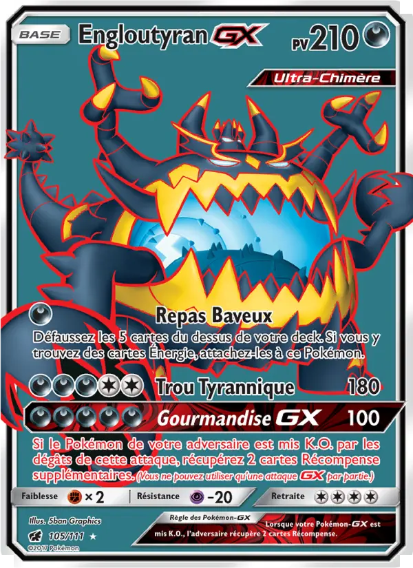 Scan HD carte Pokémon Engloutyran GX 105/111 — Invasion Carmin