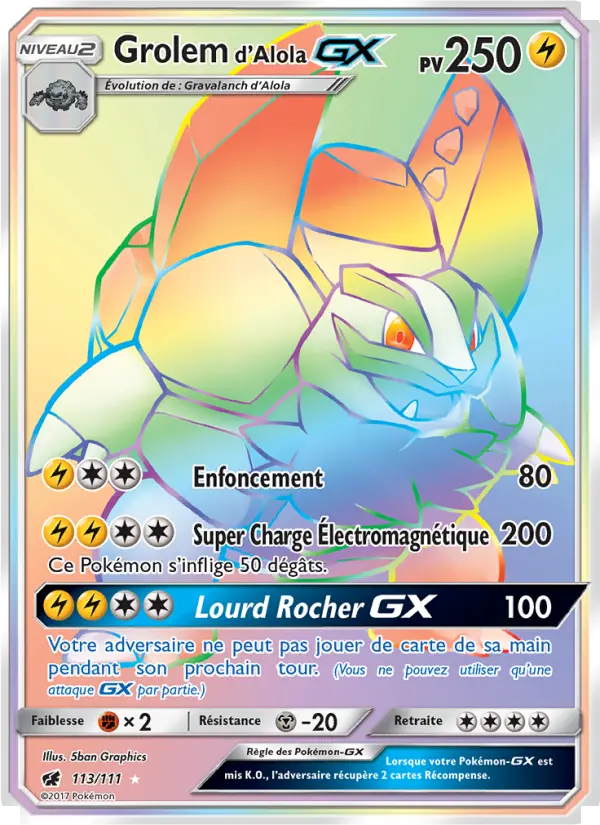 Scan HD carte Pokémon Grolem d’Alola GX 113/111 — Invasion Carmin