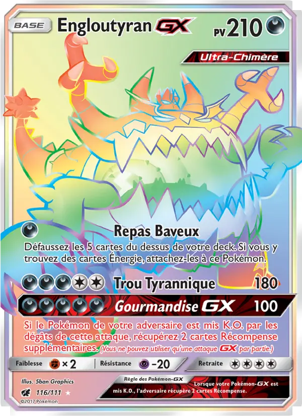 Scan HD carte Pokémon Engloutyran GX 116/111 — Invasion Carmin