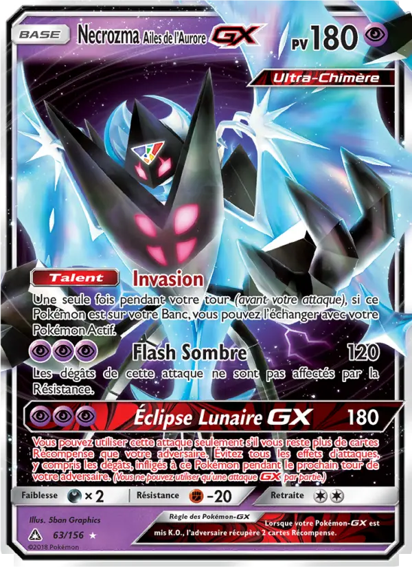 Scan HD carte Pokémon Necrozma Ailes de l’Aurore GX 63/156 — Ultra-Prisme