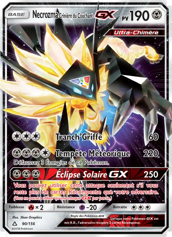 Scan HD carte Pokémon Necrozma Crinière du Couchant GX 90/156 — Ultra-Prisme