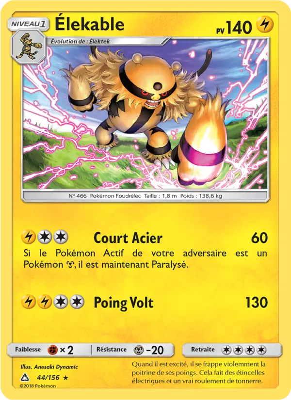 Scan HD carte Pokémon Élekable 44/156 — Ultra-Prisme
