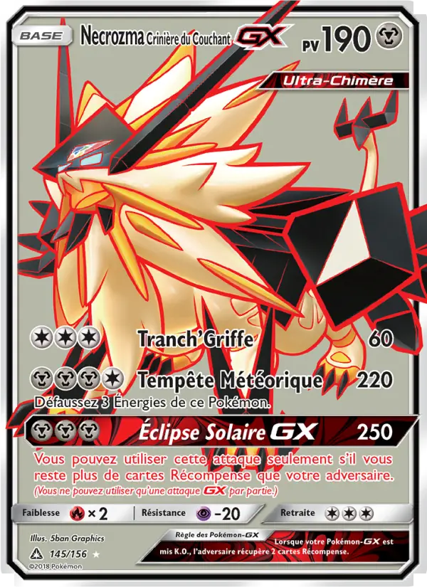 Scan HD carte Pokémon Necrozma Crinière du Couchant GX 145/156 — Ultra-Prisme