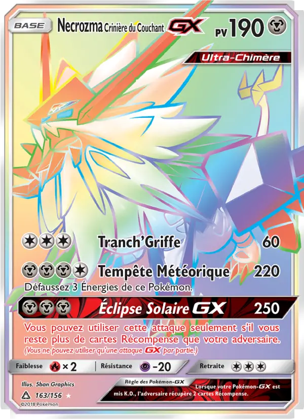 Scan HD carte Pokémon Necrozma Crinière du Couchant GX 163/156 — Ultra-Prisme