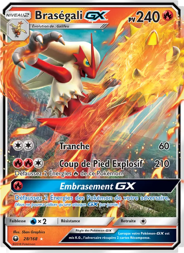 Scan HD carte Pokémon Braségali GX 28/168 — Tempête Céleste
