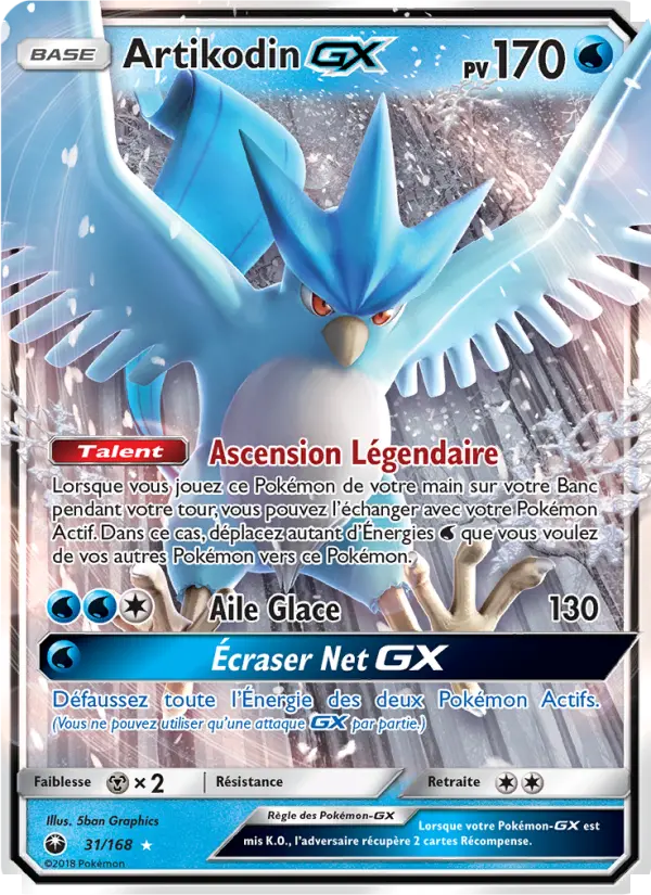 Scan HD carte Pokémon Artikodin GX 31/168 — Tempête Céleste