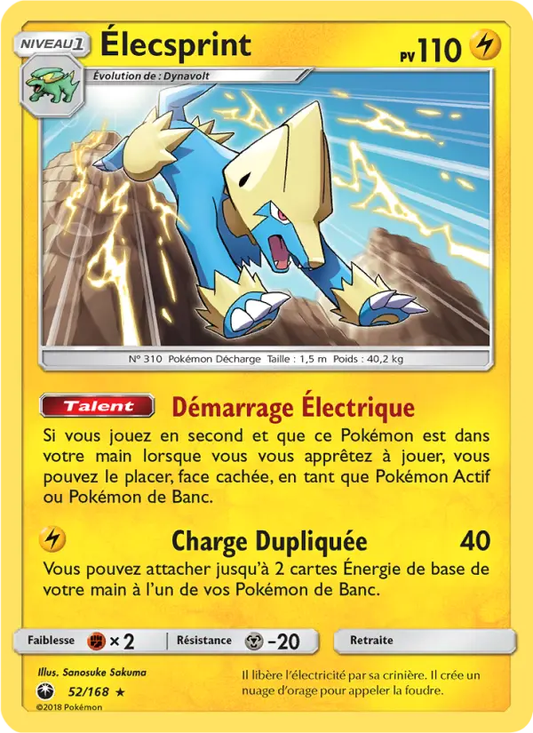 Scan HD carte Pokémon Élecsprint 52/168 — Tempête Céleste