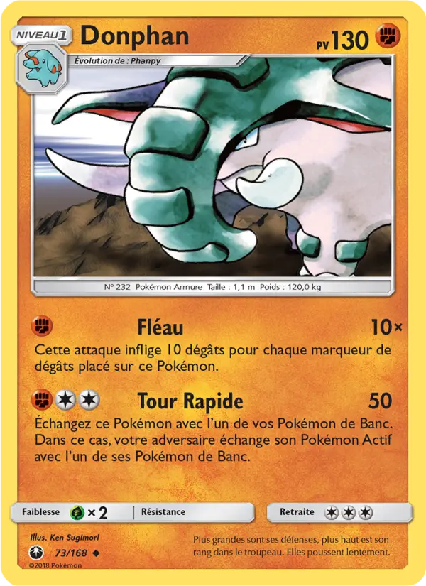 Scan HD carte Pokémon Donphan 73/168 — Tempête Céleste