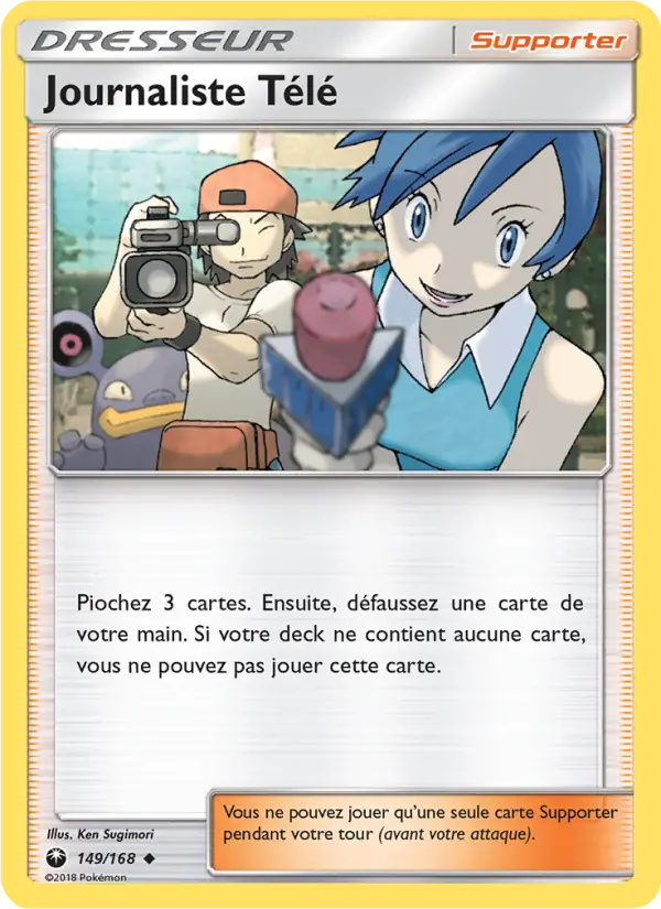 Scan HD carte Pokémon Journaliste Télé 149/168 — Tempête Céleste