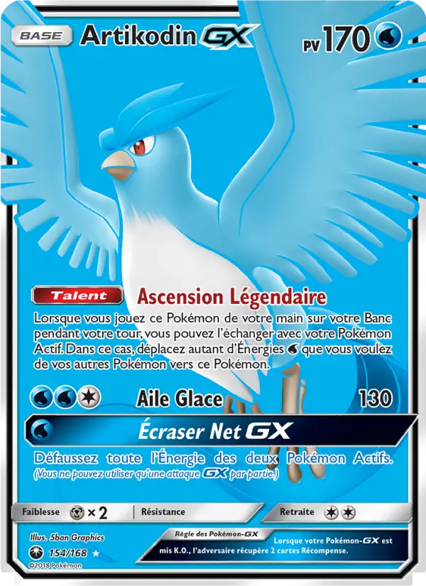 Scan HD carte Pokémon Artikodin GX 154/168 — Tempête Céleste