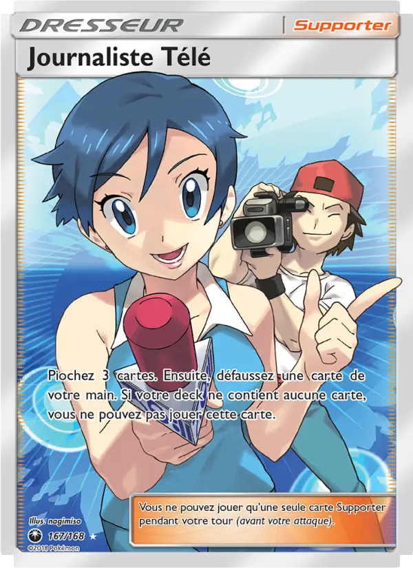 Scan HD carte Pokémon Journaliste Télé 167/168 — Tempête Céleste