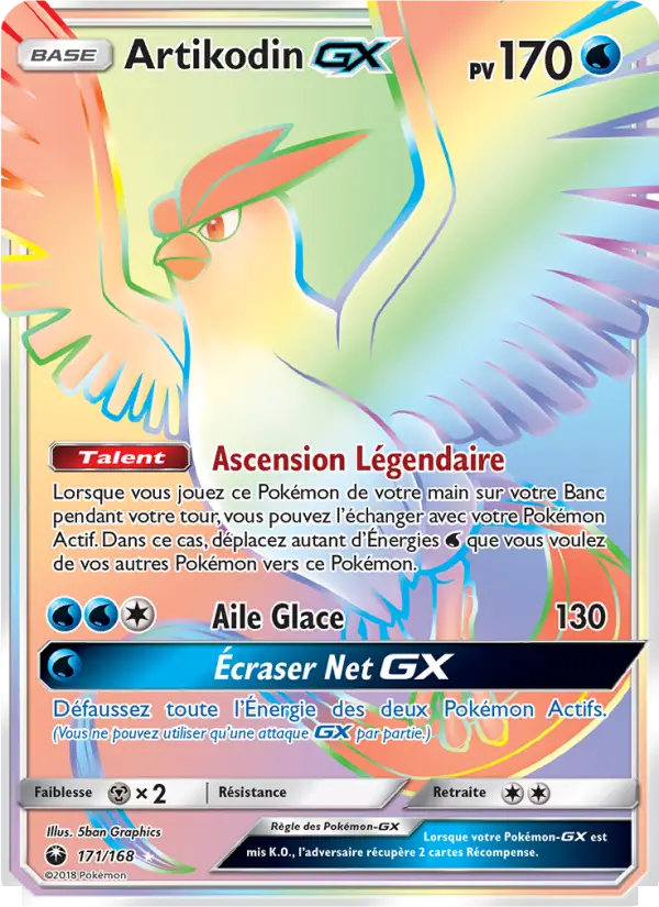 Scan HD carte Pokémon Artikodin GX 171/168 — Tempête Céleste