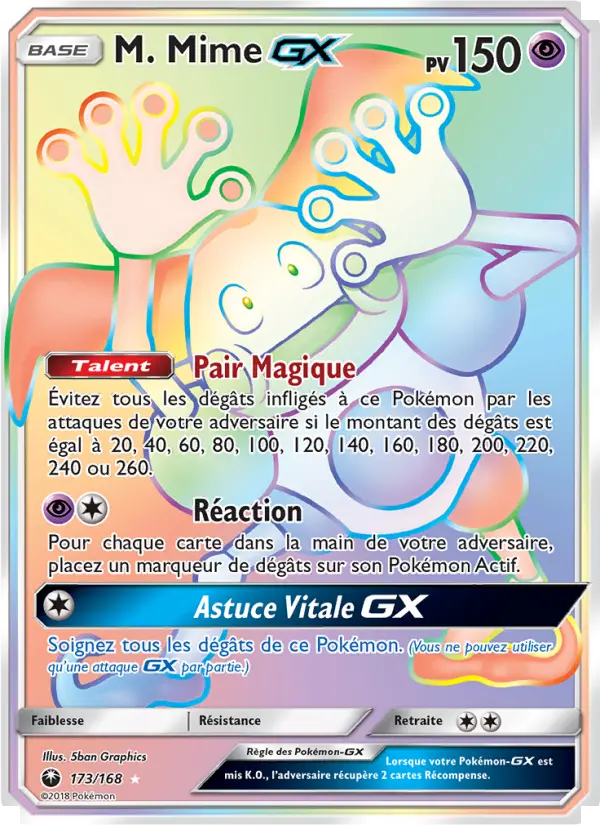 Scan HD carte Pokémon M. Mime GX 173/168 — Tempête Céleste