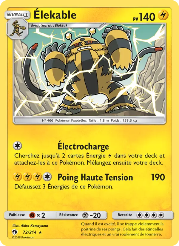 Scan HD carte Pokémon Élekable 72/214 — Tonnerre Perdu
