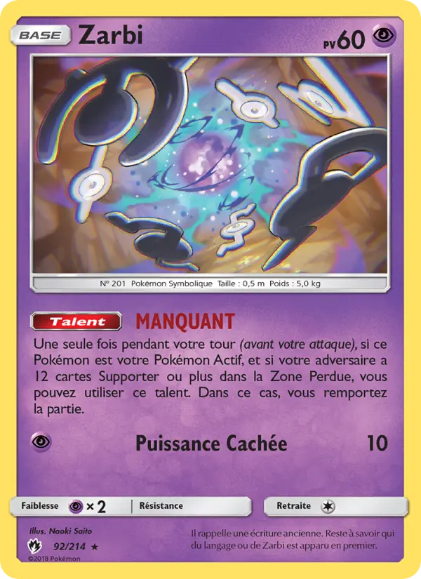 Scan HD carte Pokémon Zarbi 92/214 — Tonnerre Perdu