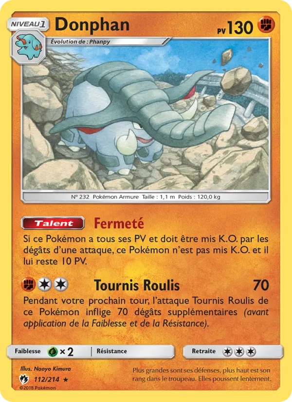 Scan HD carte Pokémon Donphan 112/214 — Tonnerre Perdu