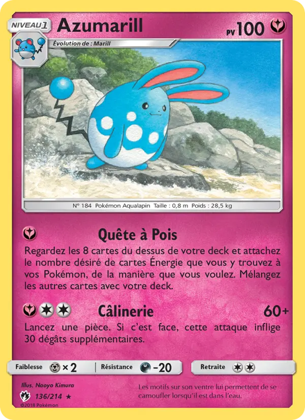 Scan HD carte Pokémon Azumarill 136/214 — Tonnerre Perdu