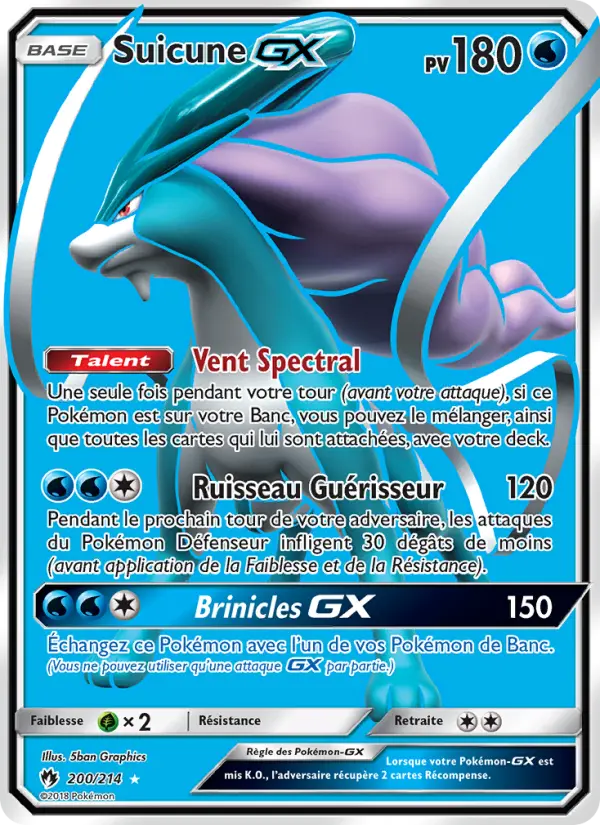 Scan HD carte Pokémon Suicune GX 200/214 — Tonnerre Perdu