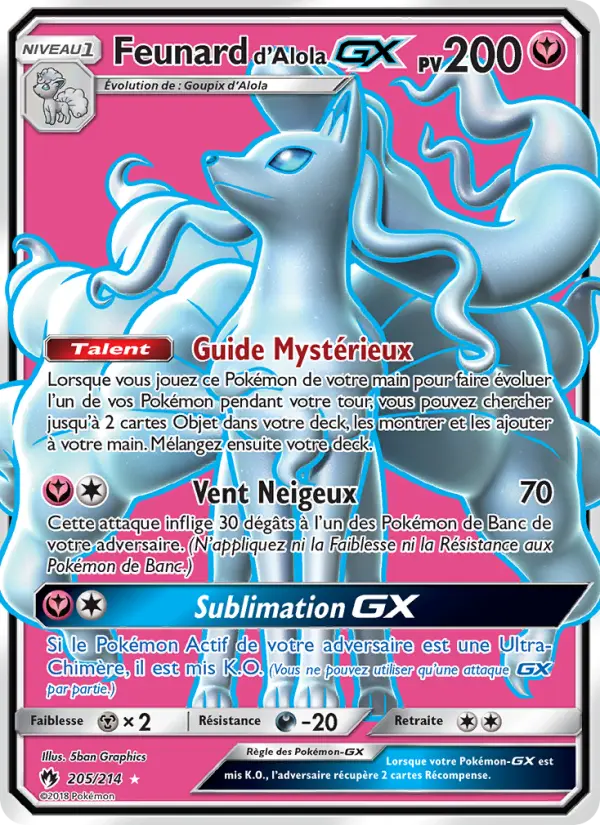 Scan HD carte Pokémon Feunard d’Alola GX 205/214 — Tonnerre Perdu