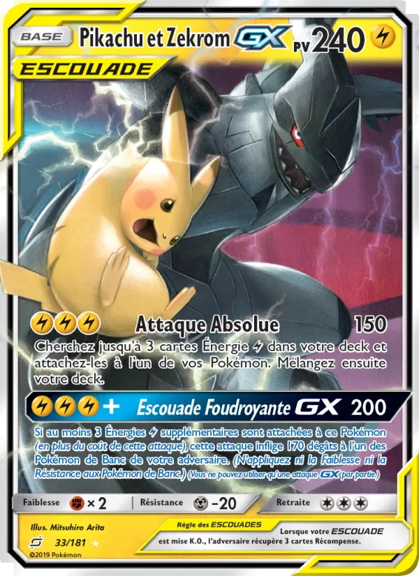 Scan HD carte Pokémon Pikachu et Zekrom GX 33/181 — Duo de Choc