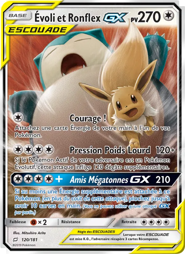 Scan HD carte Pokémon Évoli et Ronflex GX 120/181 — Duo de Choc