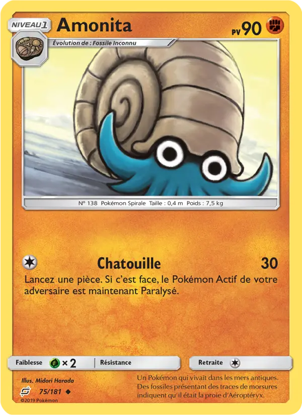 Scan HD carte Pokémon Amonita 75/181 — Duo de Choc
