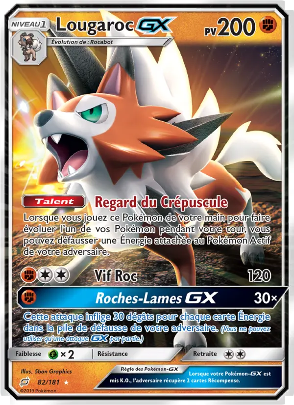Scan HD carte Pokémon Lougaroc GX 82/181 — Duo de Choc