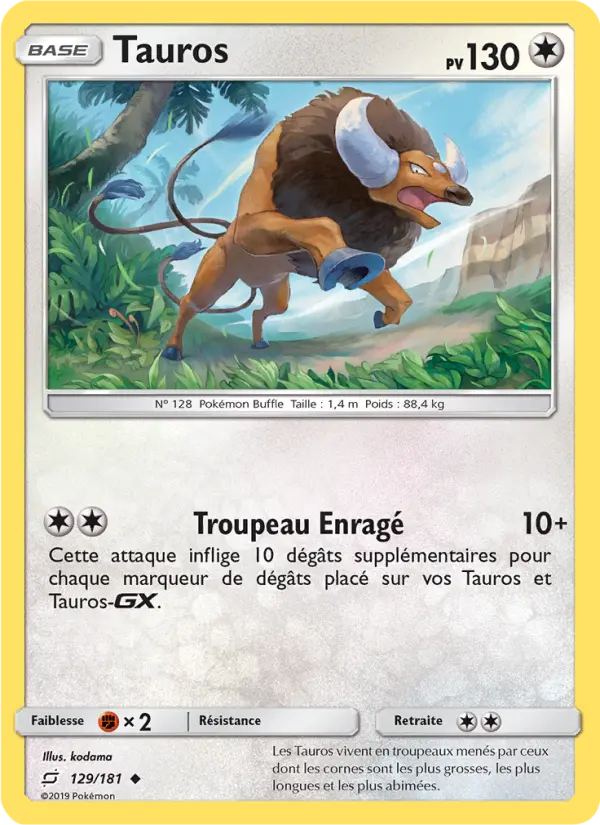Scan HD carte Pokémon Tauros 129/181 — Duo de Choc