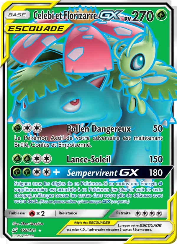 Scan HD carte Pokémon Celebi et Florizarre GX 159/181 — Duo de Choc