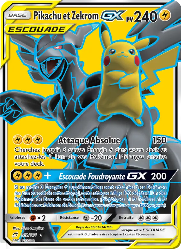 Scan HD carte Pokémon Pikachu et Zekrom GX 162/181 — Duo de Choc